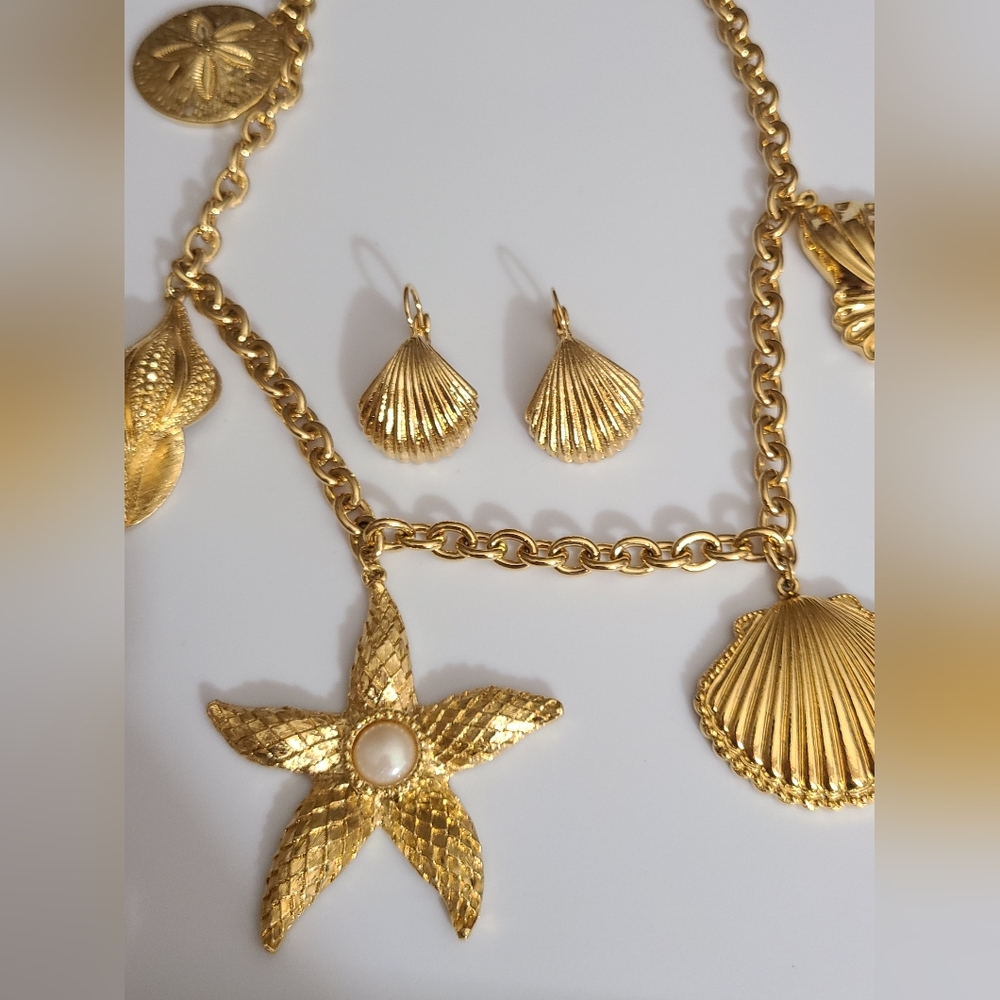 SOLD Vintage KJL Kenneth Jay Lane sea shells necklace earrings pearls coral reef - Picture 12 of 16